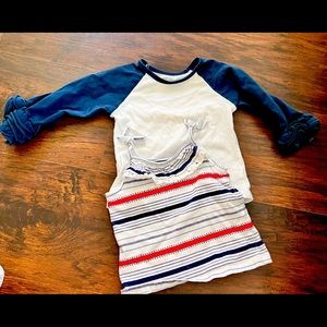 18 month blue shirt bundle, tie tank top, red white and blue, ruffle baseball T